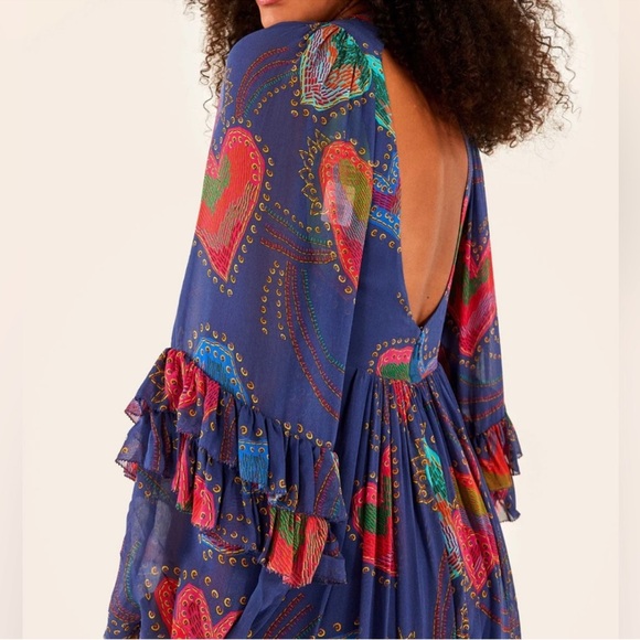 Farm Rio blue Shinny hearts print balloon sleeve maxi dress - Picture 3 of 16